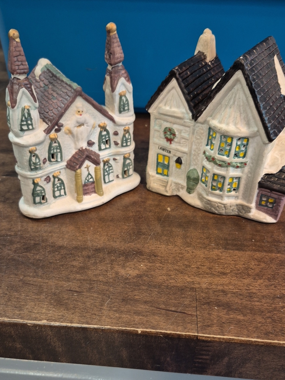 Holiday Ceramic Village Houses - White and Green